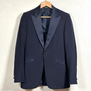 Vintage Lord West Tuxedo Jacket Men's‎ Satin Peak Lapel Formal Blazer Navy 37R